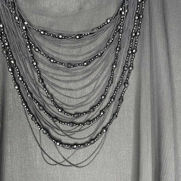 CHICO'S Sheer Size M/L Black Pancho Wrap Bead Necklace Scoop Neck Relax Fit - Picture 6 of 13